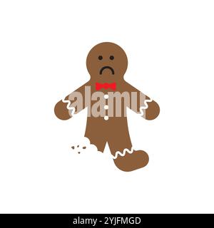 Gebrochener Lebkuchenmann. Traurige Keksfigur. Weihnachtliches Design. Vektor-Feiertagsillustration. Stock Vektor
