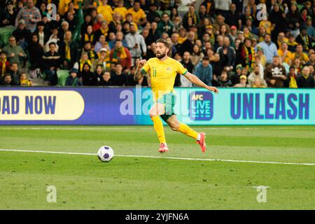 Melbourne, Australien. November 2024. Brandon Borrello aus Australien war in der dritten Runde des Qualifikationsspiels zur FIFA Fußball-Weltmeisterschaft 2026 zwischen Australien Socceroos und Saudi Arabien im Melbourne Rectangular Stadium im Einsatz. Endpunktzahl; Australien 0:0 Saudi-Arabien Credit: SOPA Images Limited/Alamy Live News Stockfoto