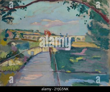 Les Bords de l'Arc, La Passerelle. Museum: Musée Granet, Aix en Provence. Autor: CHARLES CAMOIN. Copyright: Dieses Bildmaterial ist nicht gemeinfreie Inhalte. Es liegt in Ihrer Verantwortung, vor der Veröffentlichung alle erforderlichen Genehmigungen Dritter vom Urheberrechtler in Ihrem Land einzuholen. Stockfoto