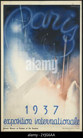 Poster der Internationalen Ausstellung 1937 in Paris. Museum: PRIVATE SAMMLUNG. Autor: EUGENE BEAUDOUIN. Copyright: Dieses Bildmaterial ist nicht gemeinfreie Inhalte. Es liegt in Ihrer Verantwortung, vor der Veröffentlichung alle erforderlichen Genehmigungen Dritter vom Urheberrechtler in Ihrem Land einzuholen. Stockfoto