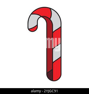 Ein ikonischer rot-weiß gestreifter Zuckerrohr, der mit Weihnachten in Verbindung steht. Fügen Sie dieses süße Element zu Ihren Designs hinzu und verleihen Sie Ihrem Design einen klassischen weihnachtlichen Touch. Stock Vektor