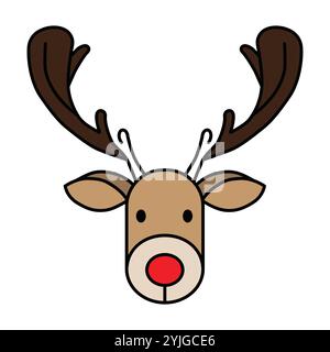 Ein Rentier-Symbol mit unverwechselbaren Geweihen, das fröhliche Weihnachtsstimmung bringt. Perfekt für Grußkarten, Apps und Designs mit Weihnachtsmotiven. Stock Vektor