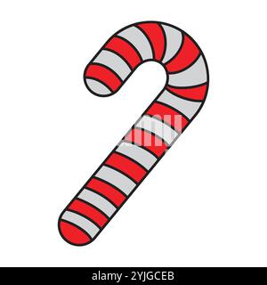 Ein ikonischer rot-weiß gestreifter Zuckerrohr, der mit Weihnachten in Verbindung steht. Fügen Sie dieses süße Element zu Ihren Designs hinzu und verleihen Sie Ihrem Design einen klassischen weihnachtlichen Touch. Stock Vektor