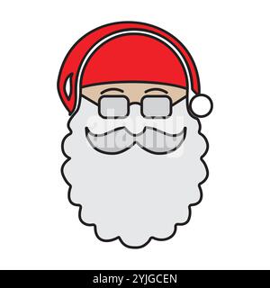 Ein fröhlicher Weihnachtsmann mit seinem legendären weißen Bart, dem roten Hut und einem warmen Lächeln. Dieses Design verleiht jedem Projekt einen Hauch von Urlaubsstimmung. Stock Vektor