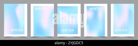 Farbverlauf Pastellfarben Winter Hintergrund. Set mit unscharfen Bannern. Holografischer Druck. Abstrakte Vektorillustration in Blautönen. Himmelsfarben Stock Vektor