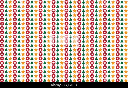 Buntes Weihnachtsmuster mit Bäumen und Ornamenten Stock Vektor