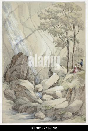 Powerscourt Wasserfall. Elizabeth Murray; Englisch, ca. 1815-1882. Datum: 1843. Abmessungen: 254 mm x 176 mm. Aquarell und weiße Gouache über Graphit auf grauem Webpapier. Herkunft: England. Museum: Chicago Art Institute, FLORENCIA, USA. Stockfoto