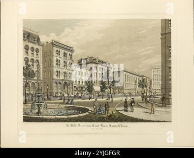La Salle Street vom Court House Square, Chicago, im Jahr 1865. Raoul Varin; Französisch, 1865-1943. Datum: 1927. Abmessungen: 378 x 544 mm (Bild); 447 x 585 mm (Platte); 537 x 709 mm (Blatt). Aquatinte und Ätzung in Braun, mit Handfärbung, auf cremegewebtem Papier. Herkunft: Frankreich. Museum: Chicago Art Institute, FLORENCIA, USA. Stockfoto