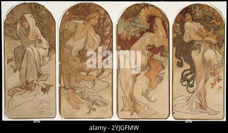 Die Jahreszeiten. Alphonse Marie Mucha; Tschechisch, 1860-1939. Datum: 1897. Abmessungen: 150 x 430 mm (jede Platte). Farblithografie auf Papier. Herkunft: Tschechische Republik. Museum: Chicago Art Institute, FLORENCIA, USA. Stockfoto