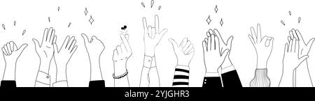 Kritzelskizze Hände hoch Gesten Comic Icons Silhouetten Vektor Set. Stock Vektor