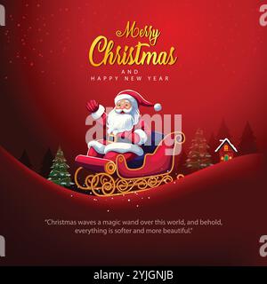 frohe Weihnachten Grußkarte roter Himmel Hintergrund. Abstrakte Vektorgrafik Stock Vektor