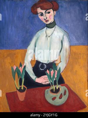 „Mädchen mit Tulpen“. Frankreich, 1910. Abmessungen: 92x73,5 cm. Museum: Staatliche Eremitage, St. Petersburg. Verfasser: HENRI MATISSE. Stockfoto