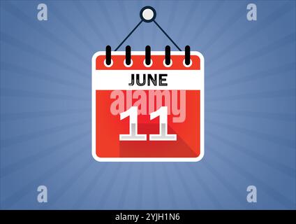 11. Juni, Kalenderaufhängung. 11. Tage des Monats, moderne Illustration. Flacher STYLE Stock Vektor