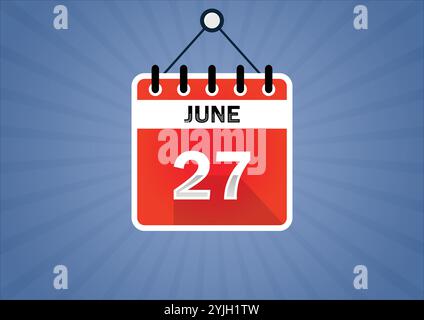 27. Juni, Kalenderaufhängung. 27. Tage des Monats, moderne Illustration. Flacher STYLE Stock Vektor