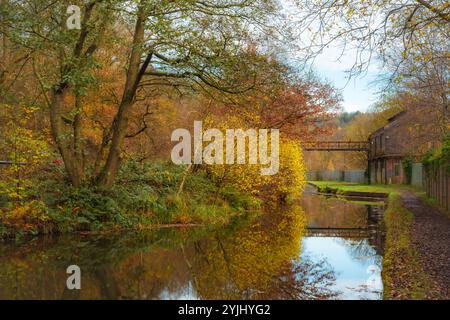 Entlang des Caldon Canal Waterway in der Nähe von Froghall, Staffordshire, England, Vereinigtes Königreich, ist ein landwirtschaftliches Erbe erhalten. Stockfoto