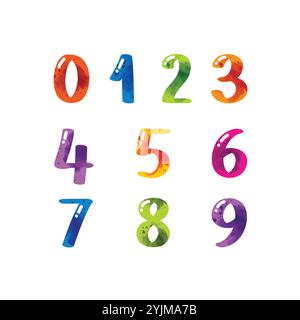 Zahlen Vektor Illustrationen, Zahlen Clipart 0 bis 9 Set, bunte Zahlen Vektor Design, Kinderzimmer Zahlen Dekor Stock Vektor