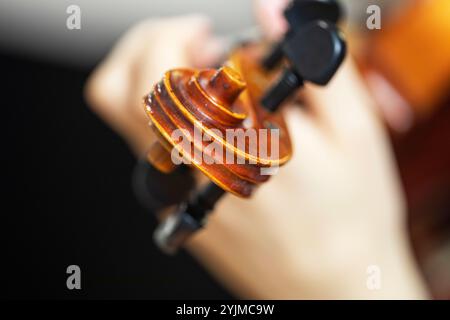 Linke Position auf der Geige. Richtige Hand- und Fingerposition auf einem Musikinstrument Stockfoto