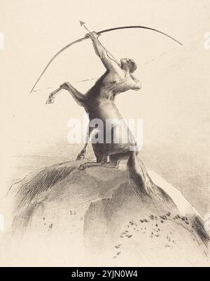 Odilon Redon French, 1840 - 1916, Auguste Clot (Drucker) French, 1858 - 1936, Centaur visant les Nues (Centaur Aiming at the Clouds), 1895, Lithographie auf Chine Appliqué, Bild: 31,6 x 24,7 cm, Blatt: 59,8 x 42,8 cm, Mellerio 1913, Nr. 133, Staatsbeweis vor Briefen Stockfoto