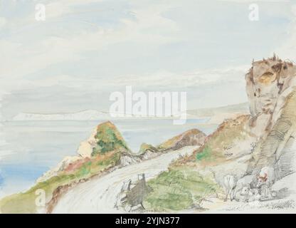 Sir George Hayter, Britisch, 1792 - 1871, Freshwater Bay, Isle of Wight, 1839, Aquarell, Gouache und Graphit mit roten und weißen Kreiden auf blauem Webpapier, insgesamt 25,6 x 35,2 cm Stockfoto