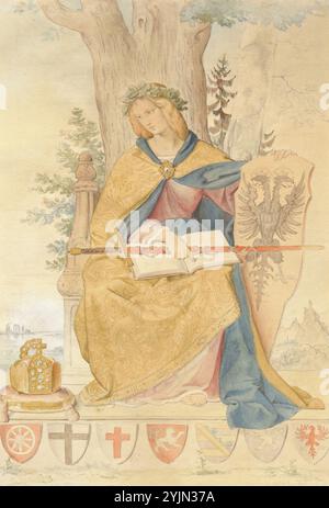 Philipp Veit, Deutsch, 1793 - 1877, Germania, 1833, 1836, Stift und schwarze, braune und goldene Tinte mit Aquarell über Graphit auf gewebtem Papier, Blatt: 42,3 x 28,9 cm Stockfoto