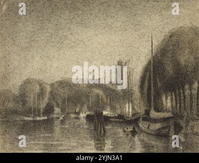 Albert Lebourg, Französisch, 1849 - 1928, Hafen in Dordrecht, 1895, 1897, Stift und schwarze Tinte mit graubrauner Waschung mit Schabern auf Webpapier, insgesamt 22,5 x 28,4 cm Stockfoto