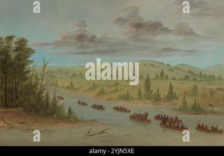 George Catlin American, 1796–1872, La Salle's Party, die mit Kanus in den Mississippi einmarschiert. 6. Februar 1682, 1847, 1848, Öl auf Leinwand, insgesamt: 37,8 x 56,4 cm (14 7, 8 x 22 3, 16 Zoll Stockfoto