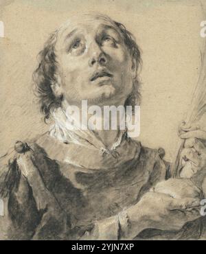 Giovanni Battista Piazzetta, Italienisch, 1683 - 1754, St. Stephan, 1730er, 1740er Jahre, Kohle auf blauem Papier (jetzt verblasst), erhöht mit weißer Kreide, insgesamt 40,8 x 35,5 cm Stockfoto