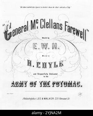 General McClellans Abschied von der Army of the Potomac, Coyle, H. (Komponist), H., E. W. (Texter), Lee & Walker, Philadelphia, 1863., Vereinigte Staaten, Geschichte, Bürgerkrieg, 1861-1865, Lieder und Musik, McClellan, George Brinton, 1826-1885, Lieder und Musik, Lieder mit Klavier, Vereinigte Staaten. Army of the Potomac, Lieder und Musik, Burnside, Ambrose Everett, 1824-1881, Lieder und Musik, populäre Lieder des Tages, Songs and Music, war and Conflict, Civil war and Reconstruction (1861–1877), Musik Associated with the Union Side, Noten Stockfoto