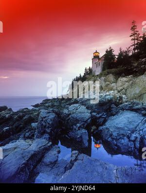 ROCK POOL BASS HARBOR HEAD LEUCHTTURM ACADIA NATIONAL PARK MAINE USA Stockfoto