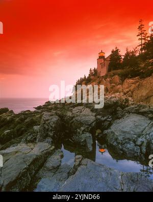 ROCK POOL BASS HARBOR HEAD LEUCHTTURM ACADIA NATIONAL PARK MAINE USA Stockfoto