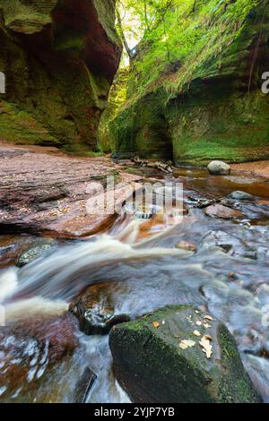 Die Teufelskulpe in Finnich Glen, einer versteckten tiefen Schlucht in Schottland Stockfoto