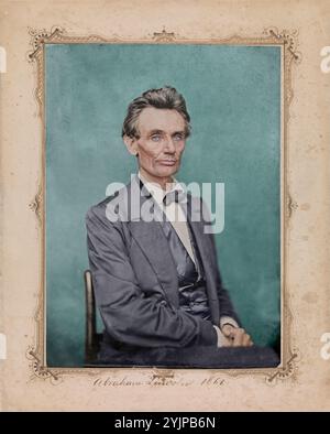 Dieses Foto, gemacht in Springfield, Illinois, am 20. Mai 1860, dies war das erste Porträt von Abraham Lincoln, nachdem er die Nominierung für das Amt des Präsidenten auf dem Republican National Convention in Chicago erhalten hatte. Es ist eines von fünf Fotografien, die William Marsh für Marcus L. Ward, einen Delegierten aus Newark, New Jersey, aufgenommen hat. Obwohl viele im Osten Lincolns leidenschaftliche Reden gelesen hatten, hatten nur wenige tatsächlich den Senator aus Illinois gesehen. Gesalzenes Papier auf Glasnegativ. Stockfoto