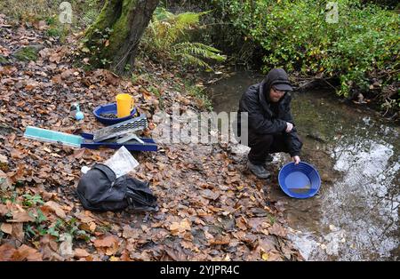 Ein Mann, der nach Gold in Shropshire, England, Großbritannien sucht Stockfoto