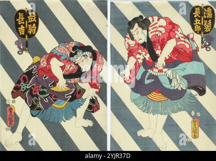 Kunisada, B, Arbeit, Schauspieler Nakamura Fukusuke und Kataoka Ichizo in dem Stück Futatsu cho-cho (zwei Schmetterlinge), 1857, Grafik Stockfoto