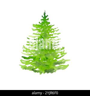 Aquarellfarben Weihnachtsbäume umrahmen Skizzierillustration. Entwerfen Sie Weihnachtsdekorationen. Natur Hand gezeichnete Illustration mit Spritzern grüne Fichte Zeichnung Stockfoto