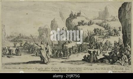 Callot, Jacques, Crossing the Red Sea, (1000 - 2003), Strichgravur, Grafiken, Plattenbreite 23,1 cm, Plattenhöhe 12,6 cm Stockfoto