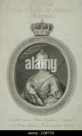 Wille, Jean-Georges, Erfinder: Johann Georg Ziesenis, Elisabeth Augusta Palatina, 1748, Stich, Grafik, Plattenbreite 20, 9 cm, Plattenhöhe 33,7 cm, Blattbreite 20,9 cm, Blatthöhe 33,7 cm Stockfoto