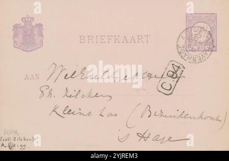 Postkarte an Philip Zilcken, Postkarte, Autor: Adriaan Pit, den Haag, in oder vor 8. September 1889, Papptinte, Schreibstift, Philip Zilcken Stockfoto