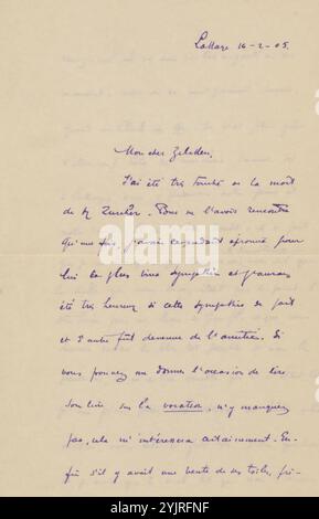 Brief an Philip Zilcken, Name, gestempelt: "L. Paschal, Stadhouderslaan 21.", Autor: Léon Paschal, the Haag, 16-Feb-1905, Papiertinte, Schreiben, Stift, Malerei (einschließlich Buchbeleuchtung, Miniaturmalerei), Philip Zilcken, Jan Zürcher, Haagse Kunstkring, Maurice Pernot Stockfoto