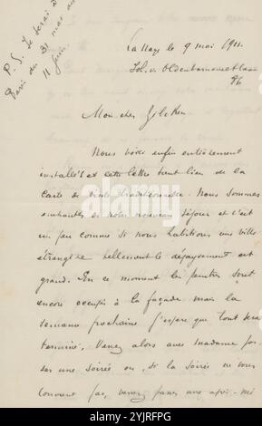 Brief an Philip Zilcken, Autor: Léon Paschal, den Haag, 9. Mai 1911 Papiertinte, Schreiben, Stift, Fotografie, Kinematographie, historische Personen (Porträts und Szenen aus dem Leben), Venedig, Philip Zilcken, Paul Margueritte, Edmond de Goncourt Stockfoto