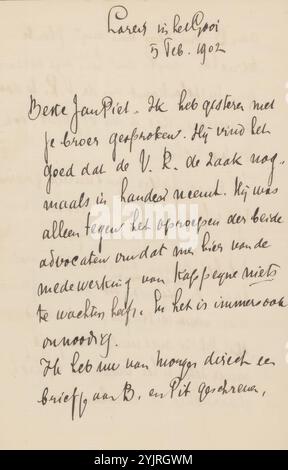 Brief an Jan Veth, Autor: Antoon Derkinderen, Laren, 5. Februar 1902, Papiertinte, Schreiben, Stift, Geld, Drucksachen, Utrecht, Jan Veth, Hendrik Petrus Berlage, Adriaan Pit, Albert Verwey Stockfoto