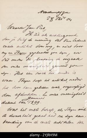 Brief an Jan Veth, Autor: Albert Verwey, Noordwijk aan Zee, 28. Oktober 1904 Papiertinte, Schreiben, Stift, Leidenschaften, Emotionen, Affections, Jan Veth, Frederik van Eeden, Lodewijk van Deyssel, Herman Gorter Stockfoto