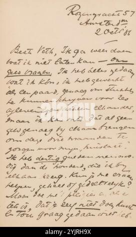 Brief an Jan Veth, Autor: Albert Verwey, Amsterdam, 2. Oktober 1886 Papiertinte, Schreiben, Stift, aufgenommen in: Verwey, Albert, Margaretha H. Schenkeveld, rein van der Wiel: Korrespondenz 1. Juli 1885 bis 15. Dezember 1888, Amsterdam: EM. Querido's Uitgeverij B.V., 1993, S. 230., Money, Jan Veth Stockfoto