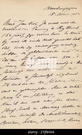 Brief an Jan Veth, Autor: Albert Verwey, Noordwijk aan Zee, 15. März 1902 - 17. November 1901, Papiertinte, Schreiben, Stift, Geld, Malerei (einschließlich Buchbeleuchtung, Miniaturmalerei), Literatur, Kunst, Jan Veth, Willem Levinus Penning, Jozef Israëls, Hendrik Willem Mesdag, George Hendrik Breitner, Willem Witsen, Geo Poggenbeek, Jacob Simon Hendrik Kever, Floris Verster, Jan Toorop Stockfoto