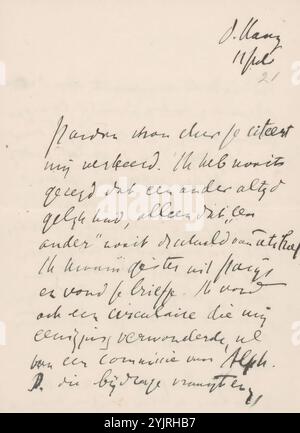 Schreiben an Jan Veth vom 11. Juli. In der späteren Hand 21., Autor: Isaac Israels, den Haag, 1875–1925, Papiertinte, Schreiben, Stift, Thema, Paris, Jan Veth, Suze Robertson, Willem Witsen Stockfoto