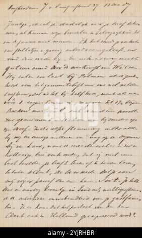 Brief an Jan Veth, Autor: CHAP van Deventer, Amsterdam, 13. Dezember 1887, karierte Papiertinte, Schreiben, Stift, historische Personen (Porträts und Szenen aus dem Leben), Geld, London, Jan Veth, Willem Witsen, Hein Boeken, Albert Verwey, George Hendrik Breitner, Frederik van Eeden Stockfoto