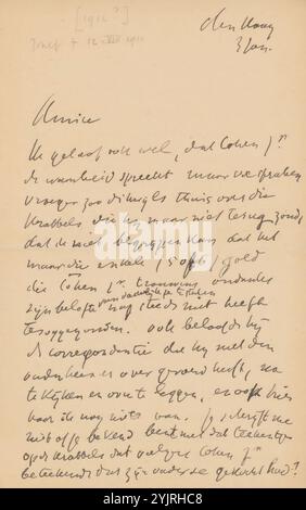 Brief an Jan Veth vom 3. Januar, Autor: Isaac Israels, den Haag, 1875 - 1925 Papiertinte, Schreiben, Stift, Malerei (einschließlich Buchbeleuchtung, Miniaturmalerei), Grafik, Bussum, Jan Veth, Carel Lodewijk Dake, Rijks, Amsterdam, Rembrandt van Rijn Stockfoto