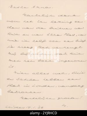 Brief an Anna Dorothea Dirks, Schriftstellerin: Johan Huizinga, Leiden, 19. Januar 1928 Papiertinte, Schreiben, Stift, Familienleben, London, Anna Dorothea Dirks, Etha Fles Stockfoto