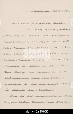 Brief an Anna Dorothea Dirks, Schriftstellerin: Johan Huizinga, Leiden, 28. Juni 1918 Papiertinte, Schreiben, Stift, Krankheiten, Middelburg, Zeeland, Anna Dorothea Dirks, Willem de Sitter, de Gids (Zeitschrift Stockfoto