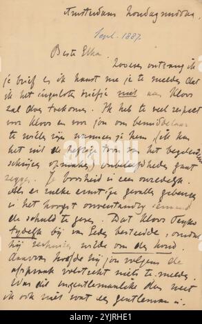 Brief an Etha Fles, gedruckt, Brief vom September 1887 in späterer Hand. Autor: Jan Veth, Amsterdam, 1874 - 1925, Papiertinte, Schreiben, Stift, Etha Fles, Willem Kloos, Frederik van Eeden, Martha van Vloten Stockfoto